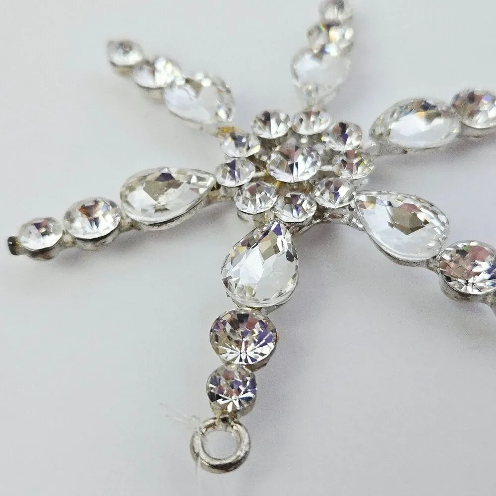 Beautiful Silver & Crystal Rhinestone Snowflake Christmas Ornament Star Sparkle